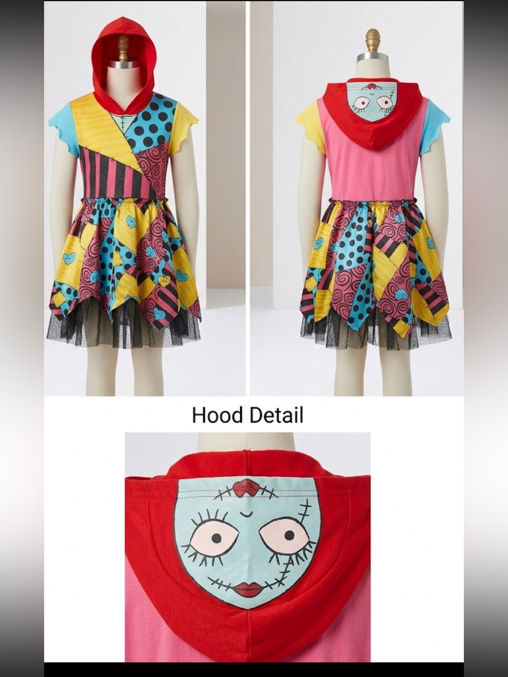 Disney THE NIGHTMARE BEFORE CHRISTMAS Multicolor Patchwork Hooded Costume Dress